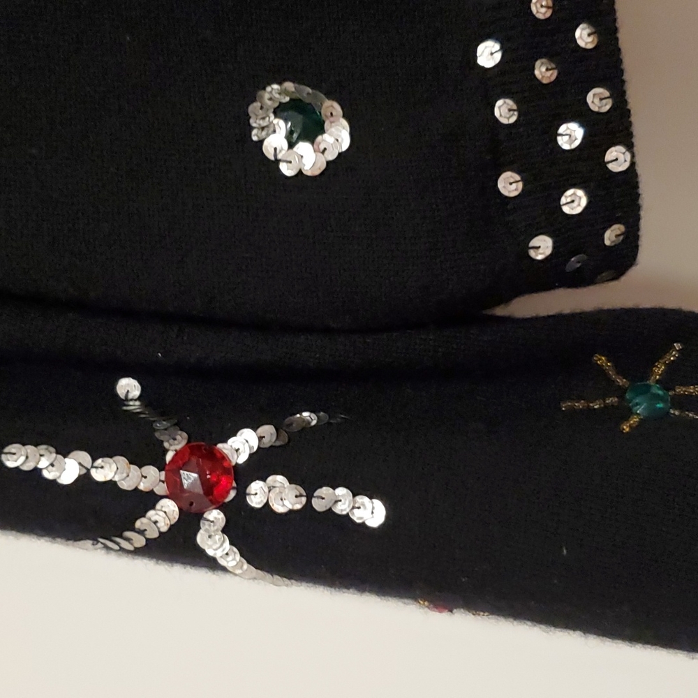 VINTAGE Black long sleeve lined cardigan bead rhinestone embellished Medium EUC - Picture 8 of 10